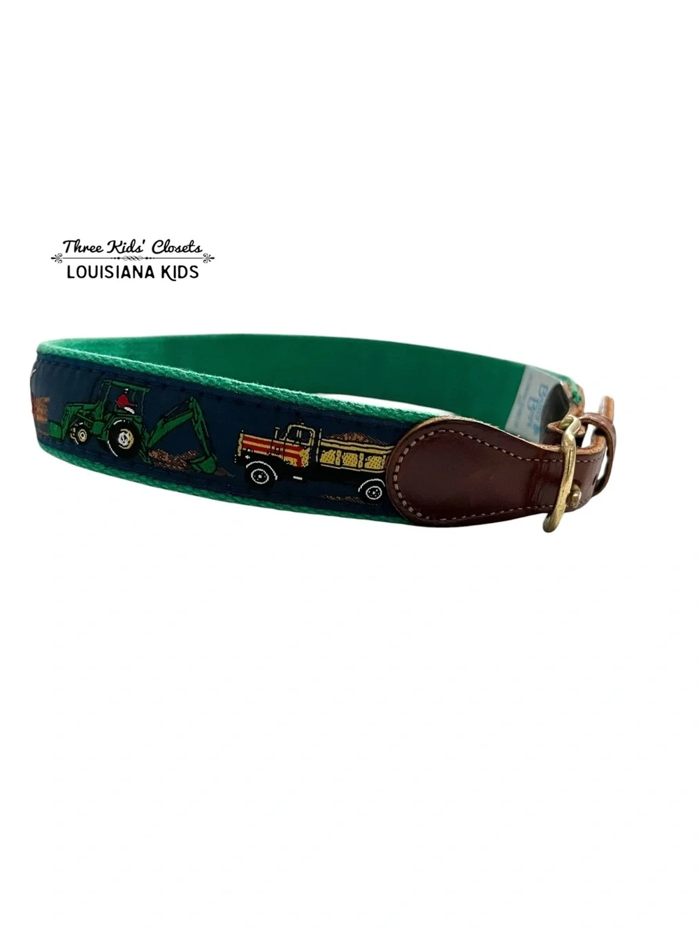Bailey Boys Sz 22 (4/5) Kids Green & Navy Construction Embriodered Belt